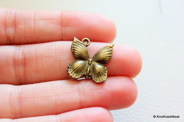 5 x Bronze Tone Butterfly Charm Spacer Pendants
